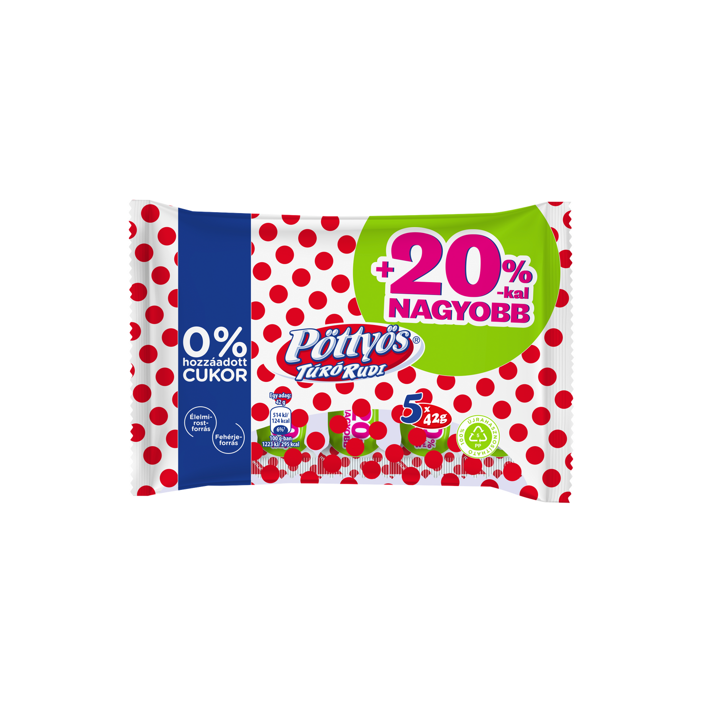 Pöttyös Túró Rudi natúr túródesszert kakaós étbevonattal hozzáadott cukor nélkül 5 x 42 g (210 g)
