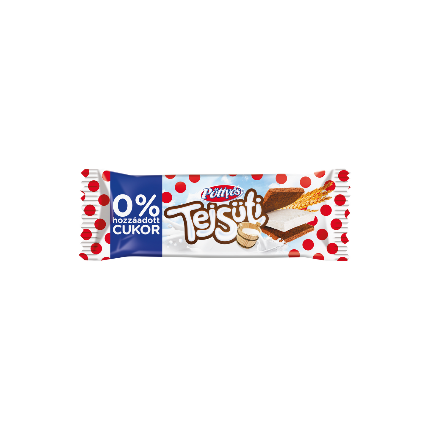 Pöttyös Tejsüti tejes krémmel töltött kakaós piskóta, hozzáadott cukor nélkül, édesítőszerekkel 20 g