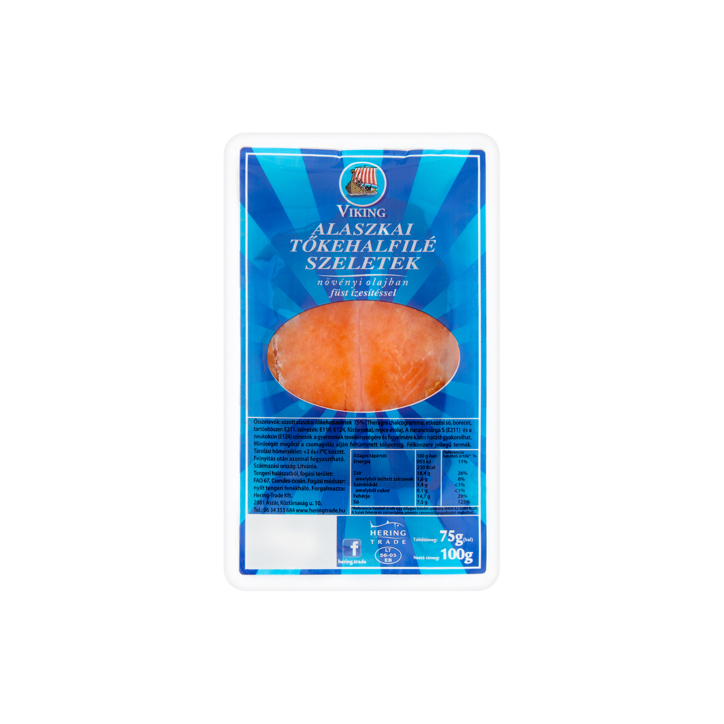 Viking alaszkai tőkehalfilé szeletek növényi olajban füst ízesítéssel 100 g