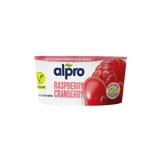 Alpro fermentált szójakészítmény, vörösáfonyás-málnás, hozzáadott kalciummal és vitaminokkal 150 g